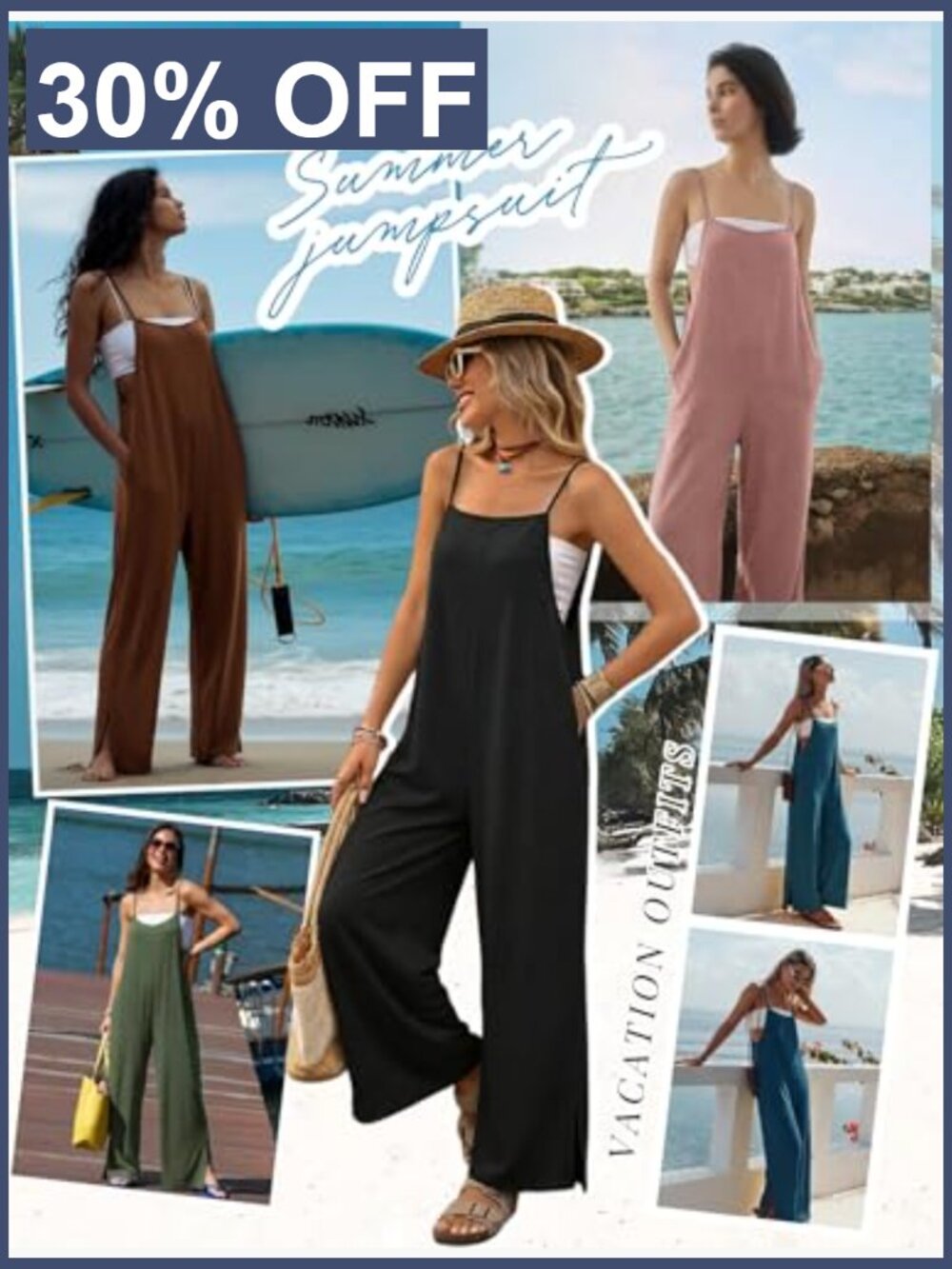 Casual Wide Leg Jumpsuit with Pockets Sleeveless Summer Romper - Picture 6 of 7